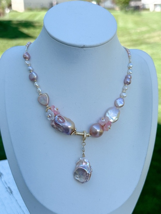 Pearl Jewelry - 26X350 Handmade Freshwater Baroque Pearl Necklace Flame ball Pearl 16+2”